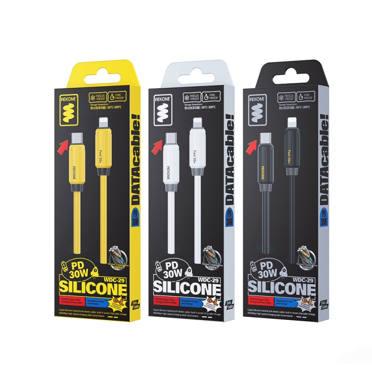 WK WDC-29 Elastic Genuine Silicone 1m PD30W Type-C to 8 Pin Fast Charging Data Cable(Yellow)
