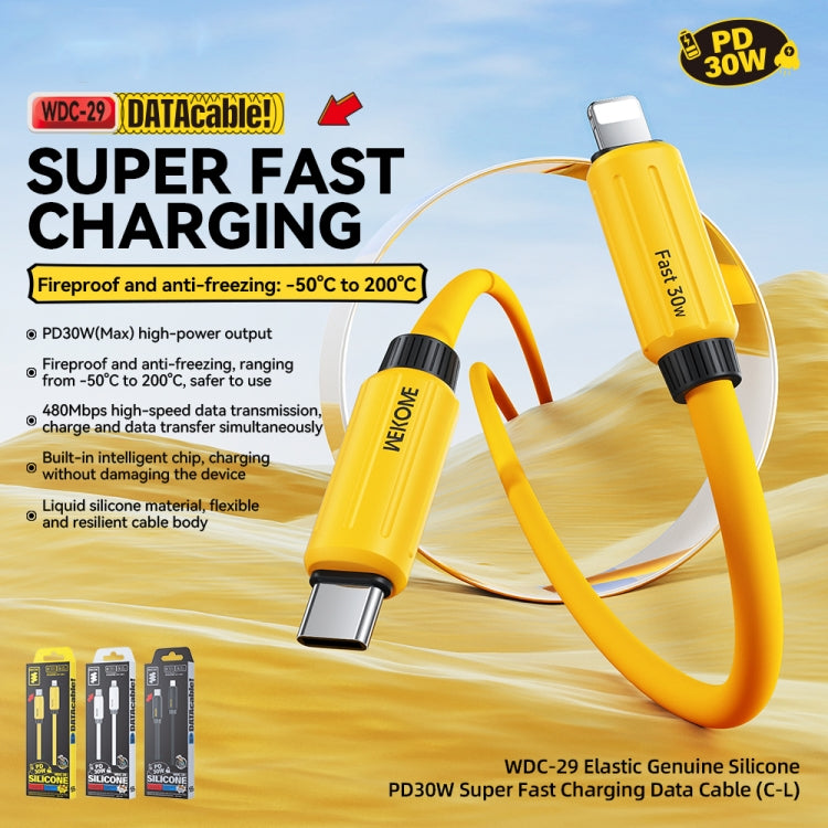 WK WDC-29 Elastic Genuine Silicone 1m PD30W Type-C to 8 Pin Fast Charging Data Cable(Yellow)