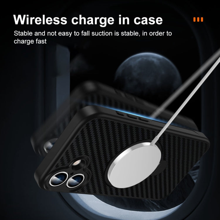 For iPhone 16 Pro Carbon Fiber MagSafe 360 Degree Rotating Holder Phone Case(Black)