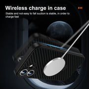 For iPhone 16 Plus Carbon Fiber MagSafe 360 Degree Rotating Holder Phone Case(Black)