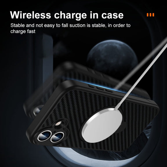 For iPhone 16 Pro Carbon Fiber MagSafe 360 Degree Rotating Holder Phone Case(Black)