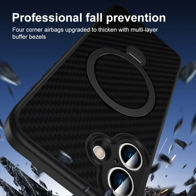For iPhone 16 Pro Carbon Fiber MagSafe 360 Degree Rotating Holder Phone Case(Black)