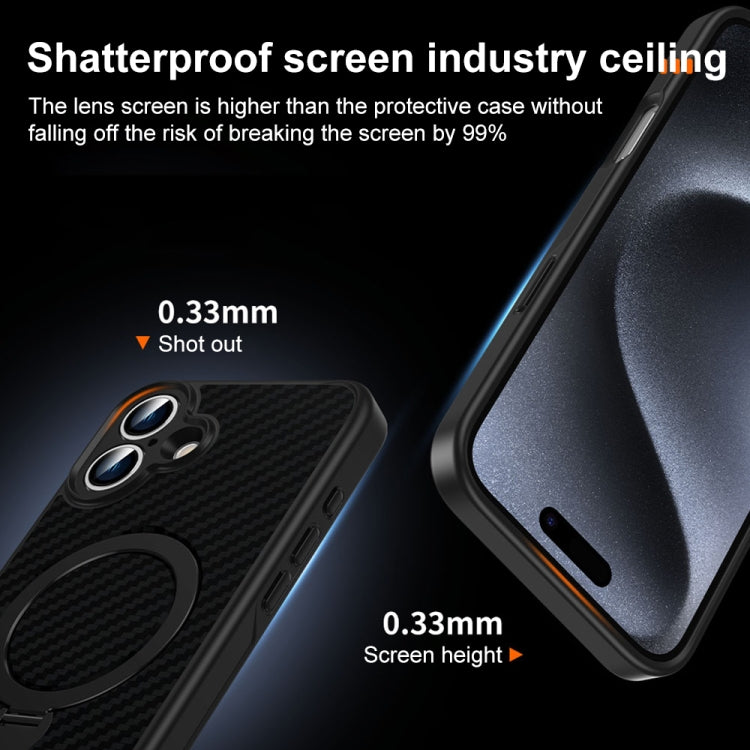 For iPhone 16 Pro Carbon Fiber MagSafe 360 Degree Rotating Holder Phone Case(Black)