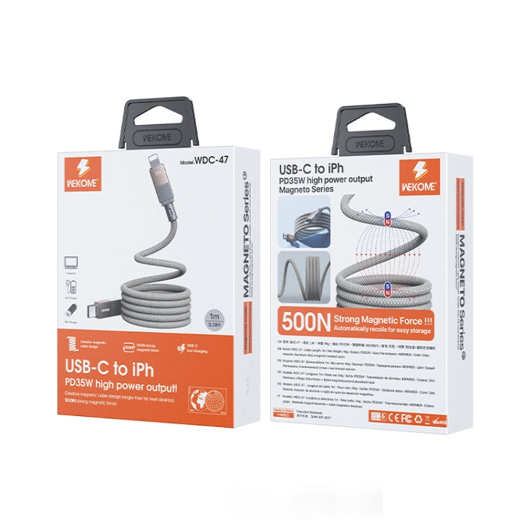WK WDC-47 Magneto Series 1m PD35W Type-C to 8 Pin Fast Charging Magnetic Data Cable(Grey)