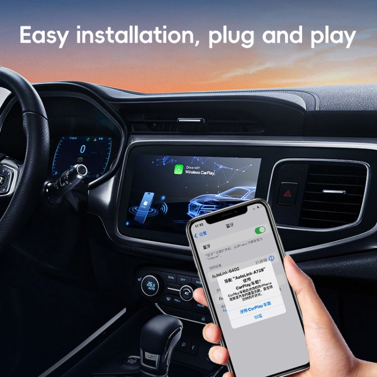 USB, USB-C / Type-C Wired to Wireless Car CarPlay Box Adapter for iPhone(White)