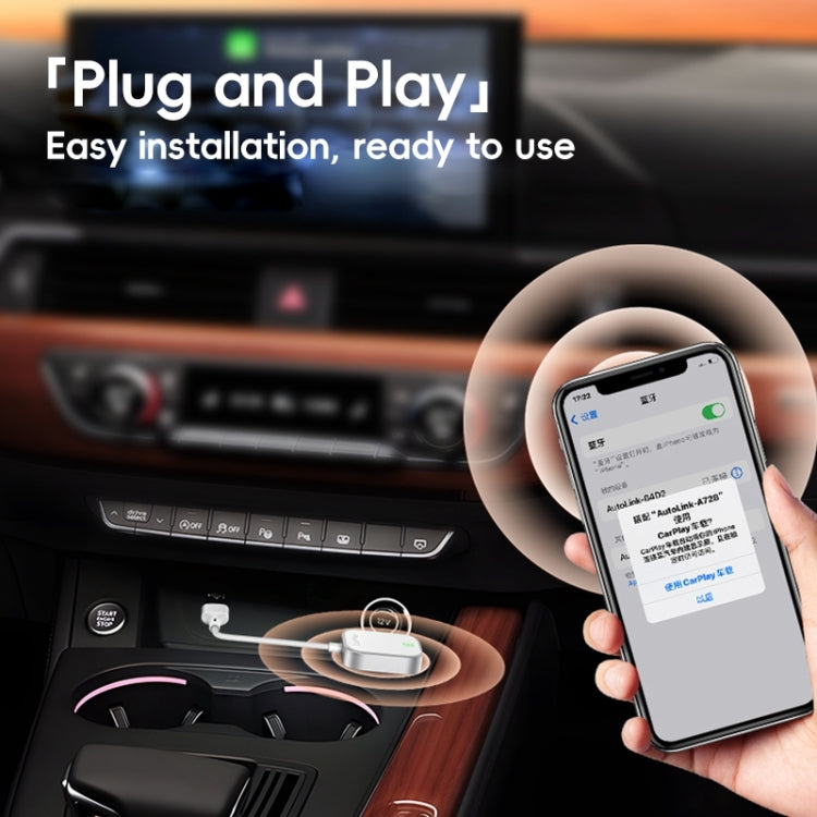 USB, USB-C / Type-C Dual Interface Wired to Wireless Car CarPlay Box Adapter for iPhone(Black)