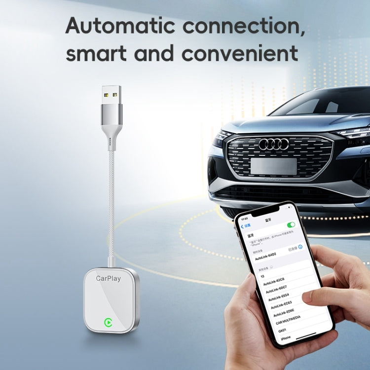 USB, USB-C / Type-C Dual Interface Wired to Wireless Car CarPlay Box Adapter for iPhone(White)