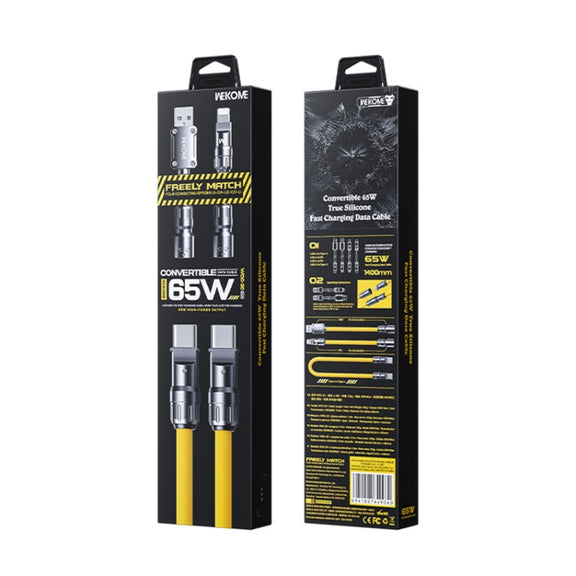 WK WDC-20 Mecha Series Silicone 1.4m 65W 4-in-1 Fast Charging Data Cable(Yellow)