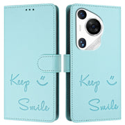 For Huawei Pura 70 Pro Smile Embossing RFID Leather Phone Case(Mint Green)