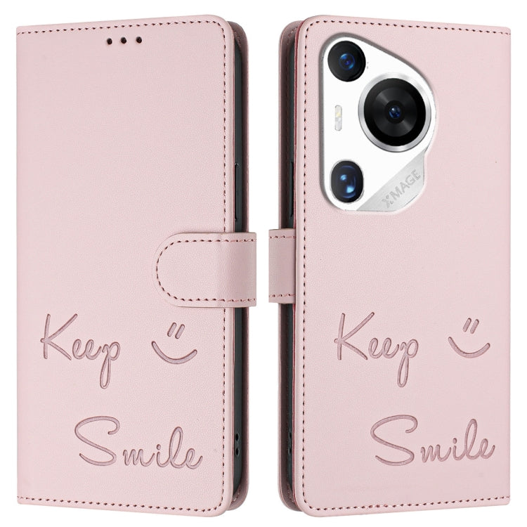 For Huawei Pura 70 Pro Smile Embossing RFID Leather Phone Case(Pink)