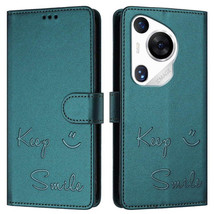 For Huawei Pura 70 Pro Smile Embossing RFID Leather Phone Case(Peacock Green)