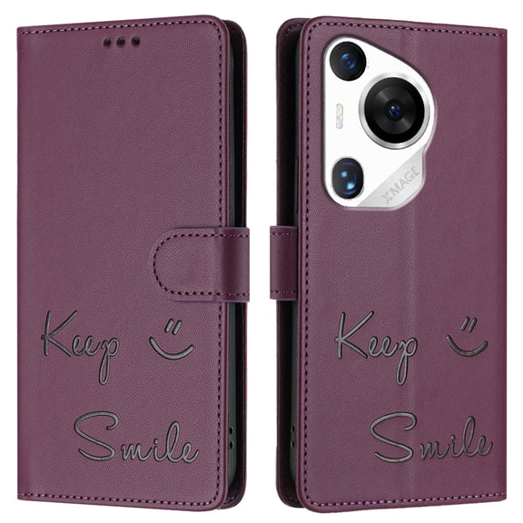 For Huawei Pura 70 Pro Smile Embossing RFID Leather Phone Case(Violet)