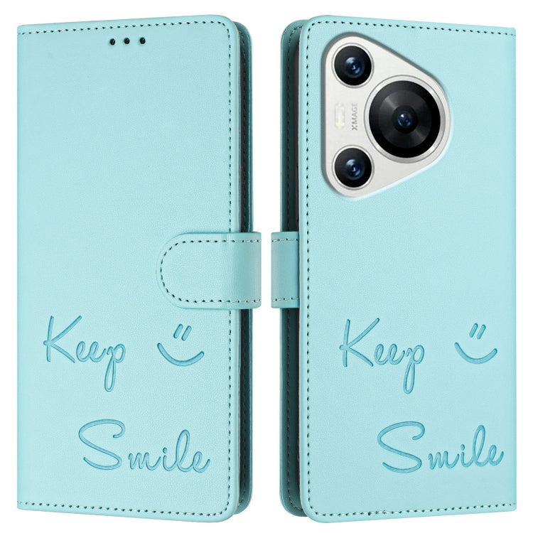 For Huawei Pura 70 Smile Embossing RFID Leather Phone Case(Mint Green)