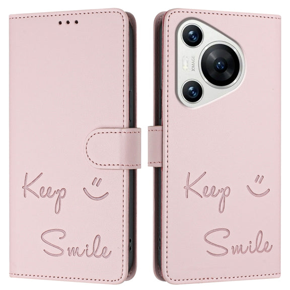 For Huawei Pura 70 Smile Embossing RFID Leather Phone Case(Pink)