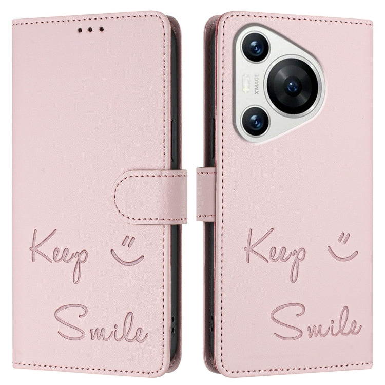 For Huawei Pura 70 Smile Embossing RFID Leather Phone Case(Pink)