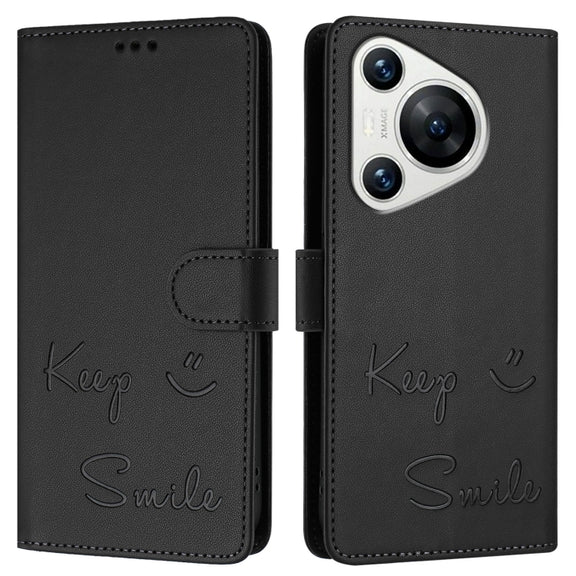 For Huawei Pura 70 Smile Embossing RFID Leather Phone Case(Black)