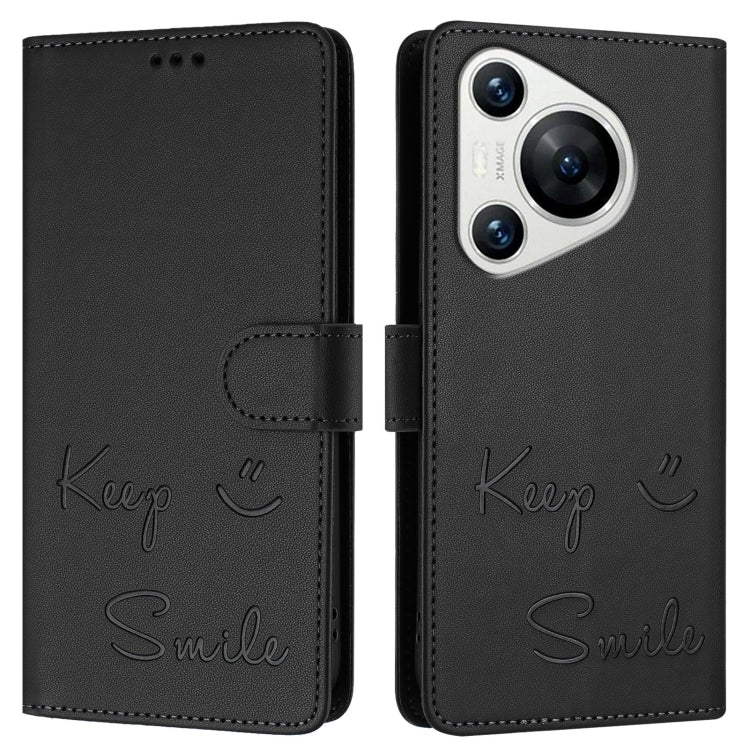 For Huawei Pura 70 Smile Embossing RFID Leather Phone Case(Black)