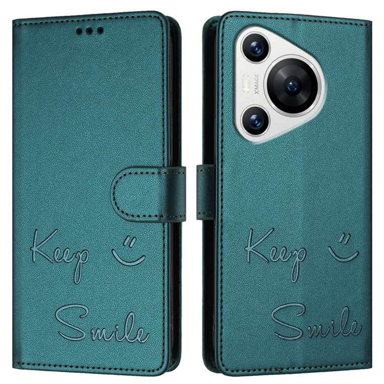 For Huawei Pura 70 Smile Embossing RFID Leather Phone Case(Peacock Green)