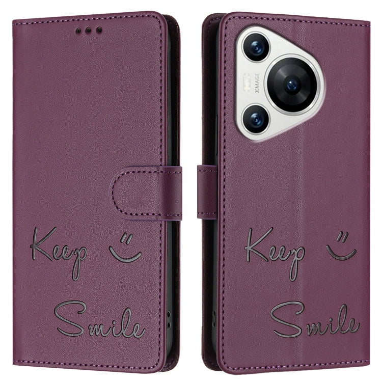 For Huawei Pura 70 Smile Embossing RFID Leather Phone Case(Violet)