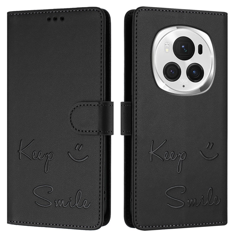 For Honor Magic6 Pro 5G Global Smile Embossing RFID Leather Phone Case(Black)
