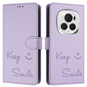 For Honor Magic6 Pro 5G Global Smile Embossing RFID Leather Phone Case(Light Purple)
