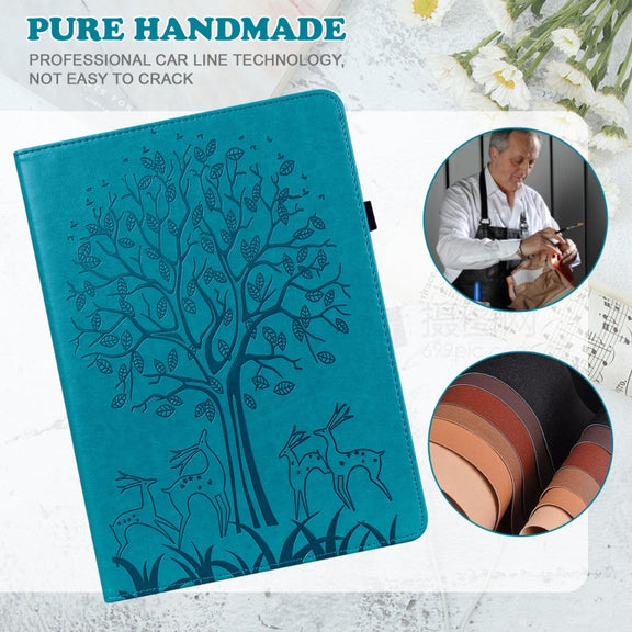 For Honor Pad 8 Tree & Deer Embossed Leather Tablet Case(Blue)
