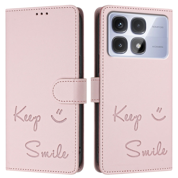 For Redmi K70 Ultra 5G Global Smile Embossing RFID Leather Phone Case(Pink)