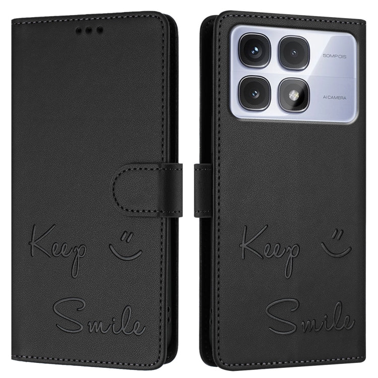 For Redmi K70 Ultra 5G Global Smile Embossing RFID Leather Phone Case(Black)