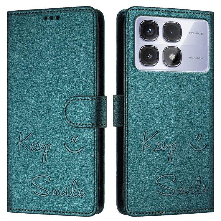 For Redmi K70 Ultra 5G Global Smile Embossing RFID Leather Phone Case(Peacock Green)
