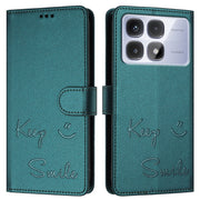 For Redmi K70 Ultra 5G Global Smile Embossing RFID Leather Phone Case(Peacock Green)