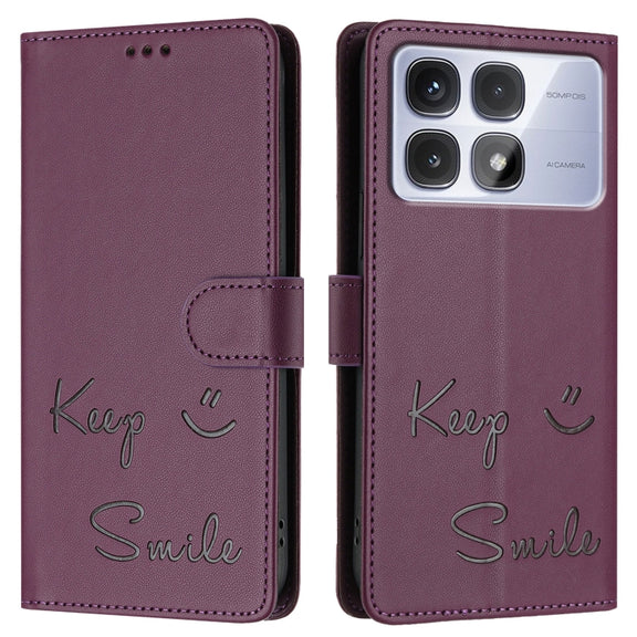 For Redmi K70 Ultra 5G Global Smile Embossing RFID Leather Phone Case(Violet)