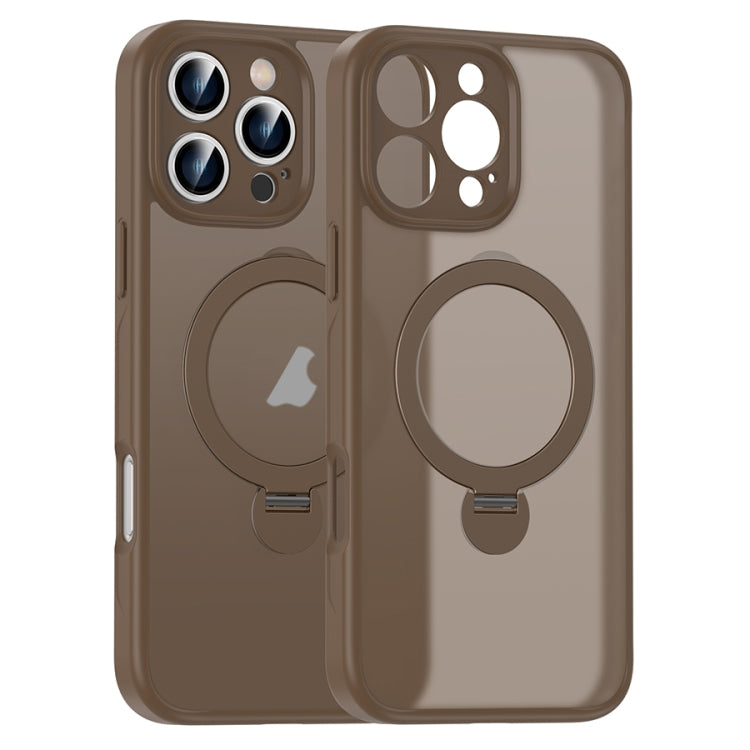 For iPhone 16 Pro Max Matte Texture 360 Degree Rotary Tone Holder MagSafe Phone Case(Bronze)
