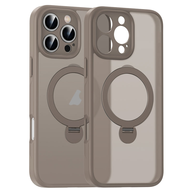 For iPhone 16 Pro Max Matte Texture 360 Degree Rotary Tone Holder MagSafe Phone Case(Titanium Gold)