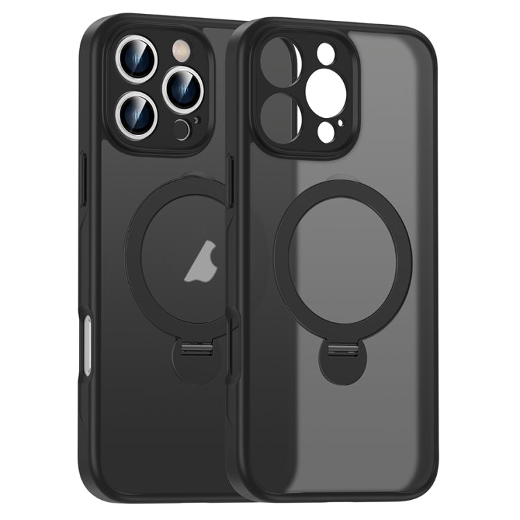 For iPhone 16 Pro Max Matte Texture 360 Degree Rotary Tone Holder MagSafe Phone Case(Black)