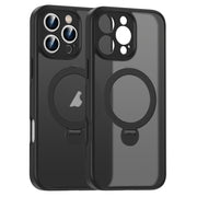 For iPhone 16 Pro Max Matte Texture 360 Degree Rotary Tone Holder MagSafe Phone Case(Black)