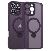 For iPhone 16 Pro Matte Texture 360 Degree Rotary Tone Holder MagSafe Phone Case(Dark Purple)