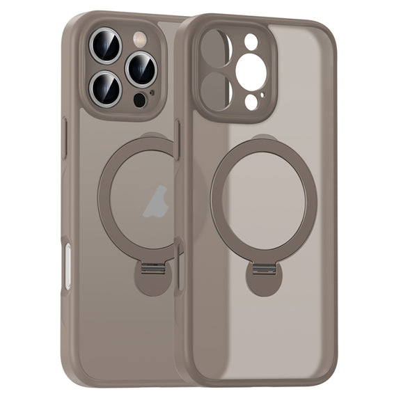 For iPhone 16 Pro Matte Texture 360 Degree Rotary Tone Holder MagSafe Phone Case(Titanium Gold)