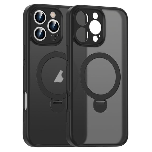 For iPhone 16 Pro Matte Texture 360 Degree Rotary Tone Holder MagSafe Phone Case(Black)