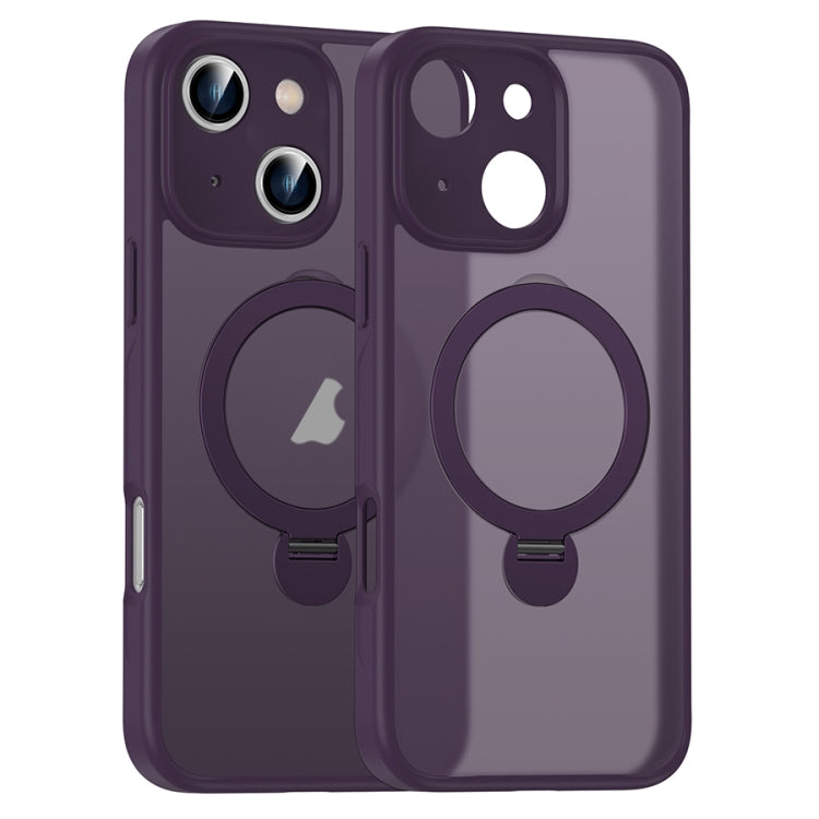 For iPhone 16 Plus Matte Texture 360 Degree Rotary Tone Holder MagSafe Phone Case(Dark Purple)