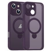 For iPhone 16 Plus Matte Texture 360 Degree Rotary Tone Holder MagSafe Phone Case(Dark Purple)