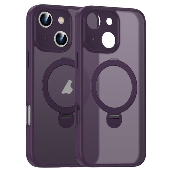 For iPhone 16 Matte Texture 360 Degree Rotary Tone Holder MagSafe Phone Case(Dark Purple)