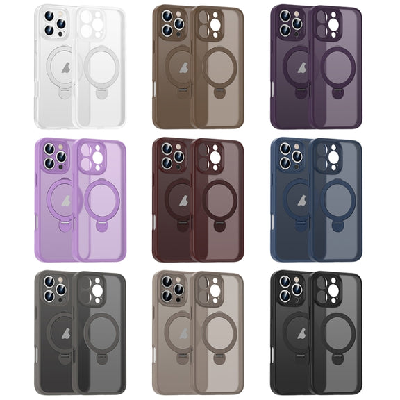 For iPhone 16 Plus Matte Texture 360 Degree Rotary Tone Holder MagSafe Phone Case(Black)