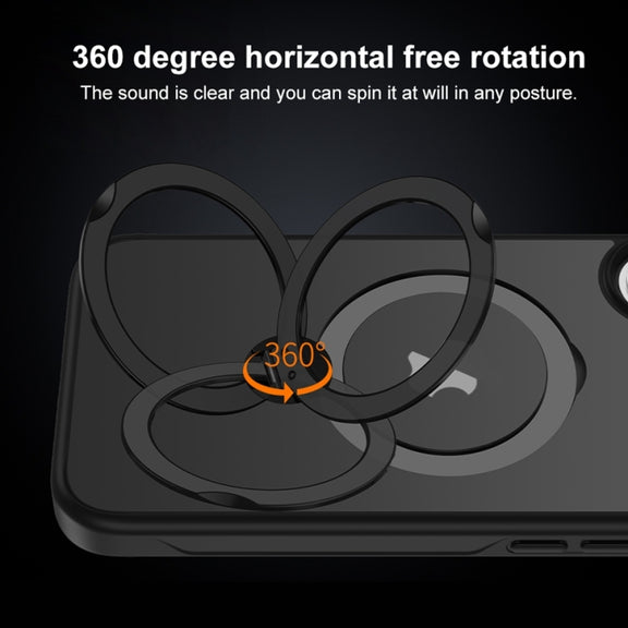 For iPhone 16 Plus Matte Texture 360 Degree Rotary Tone Holder MagSafe Phone Case(Black)