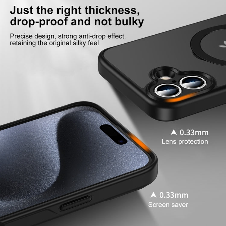 For iPhone 16 Plus Matte Texture 360 Degree Rotary Tone Holder MagSafe Phone Case(Black)
