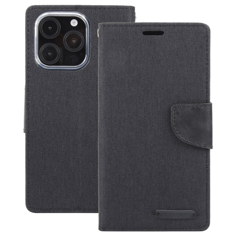 For iPhone 16 Pro Max GOOSPERY CANVAS DIARY Fabric Texture Flip Leather Phone Case(Black)