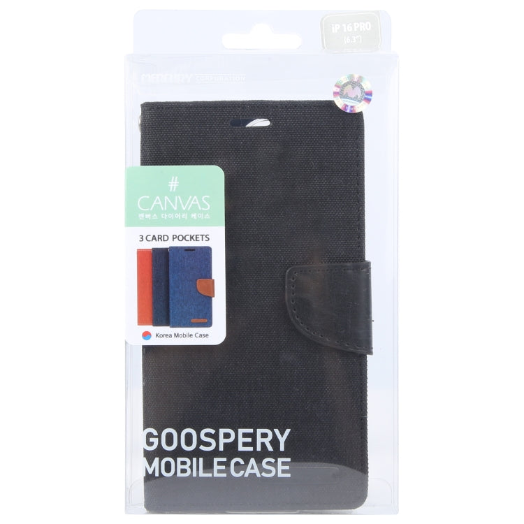 For iPhone 16 Pro Max GOOSPERY CANVAS DIARY Fabric Texture Flip Leather Phone Case(Black)
