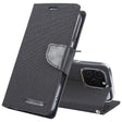 For iPhone 16 Pro GOOSPERY CANVAS DIARY Fabric Texture Flip Leather Phone Case(Black) - iPhone 16 Pro Cases by GOOSPERY | Online Shopping South Africa | PMC TechLife | Buy Now Pay Later Mobicred