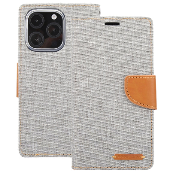For iPhone 16 Pro GOOSPERY CANVAS DIARY Fabric Texture Flip Leather Phone Case(Grey)