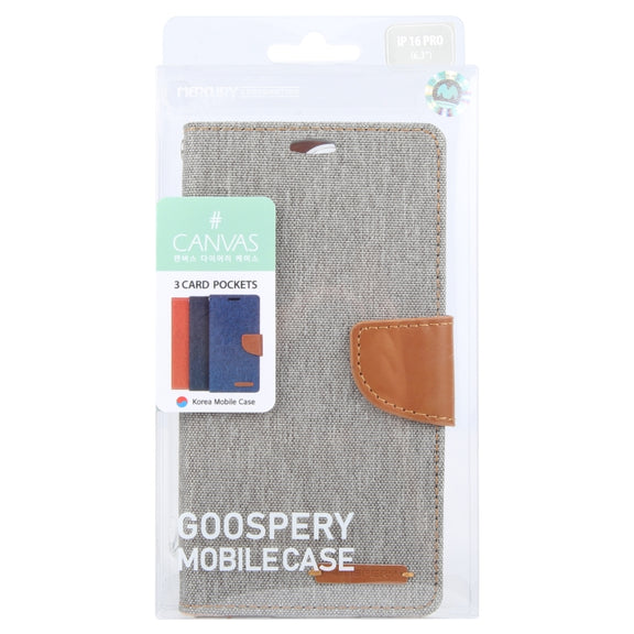 For iPhone 16 Pro GOOSPERY CANVAS DIARY Fabric Texture Flip Leather Phone Case(Grey)