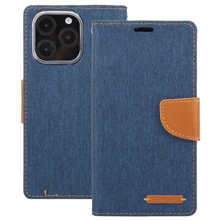 For iPhone 16 Pro GOOSPERY CANVAS DIARY Fabric Texture Flip Leather Phone Case(Navy Blue)